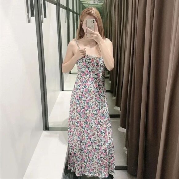 ZARA FLORAL PRINTED MIDI DRESS - Picture 8 of 13